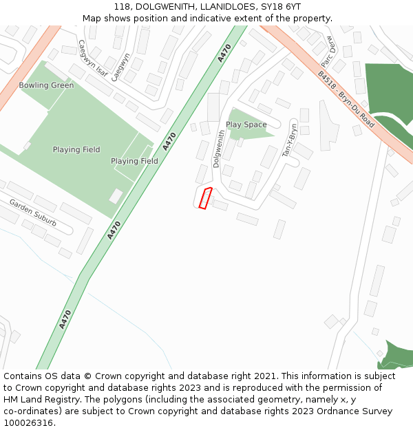 118, DOLGWENITH, LLANIDLOES, SY18 6YT: Location map and indicative extent of plot