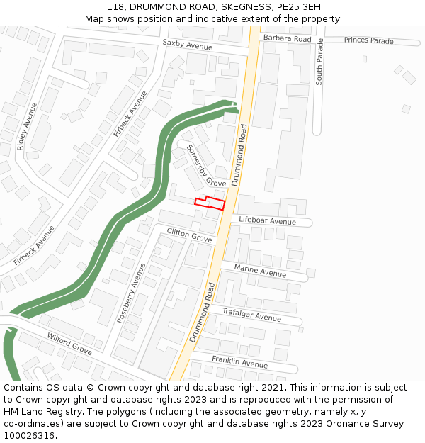 118, DRUMMOND ROAD, SKEGNESS, PE25 3EH: Location map and indicative extent of plot