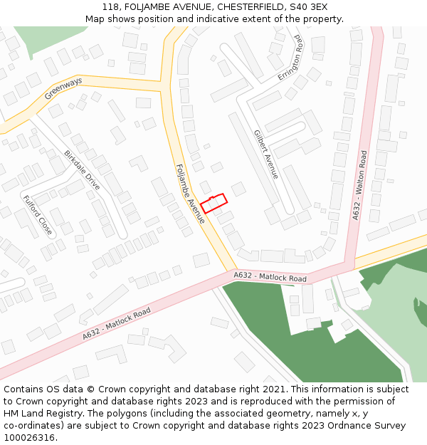 118, FOLJAMBE AVENUE, CHESTERFIELD, S40 3EX: Location map and indicative extent of plot