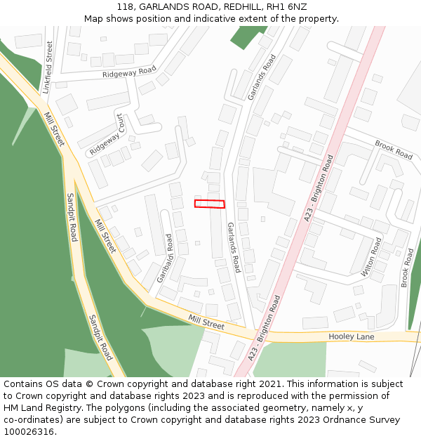 118, GARLANDS ROAD, REDHILL, RH1 6NZ: Location map and indicative extent of plot