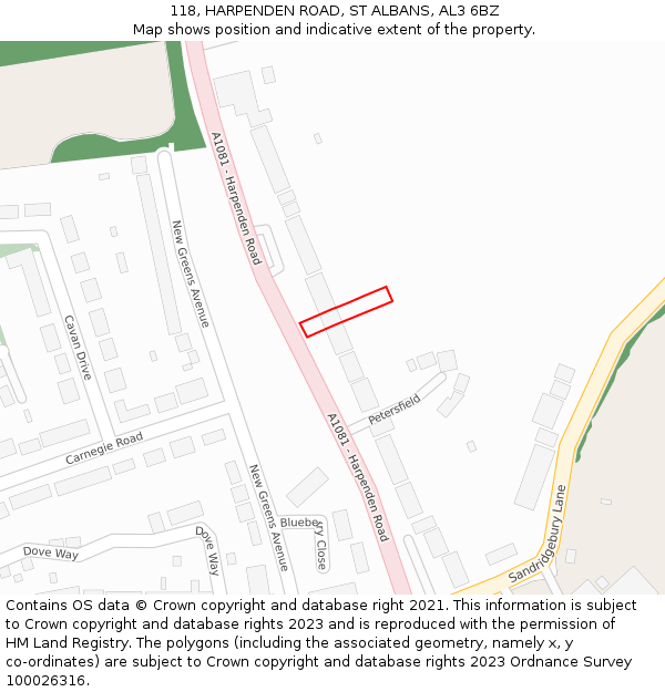 118, HARPENDEN ROAD, ST ALBANS, AL3 6BZ: Location map and indicative extent of plot