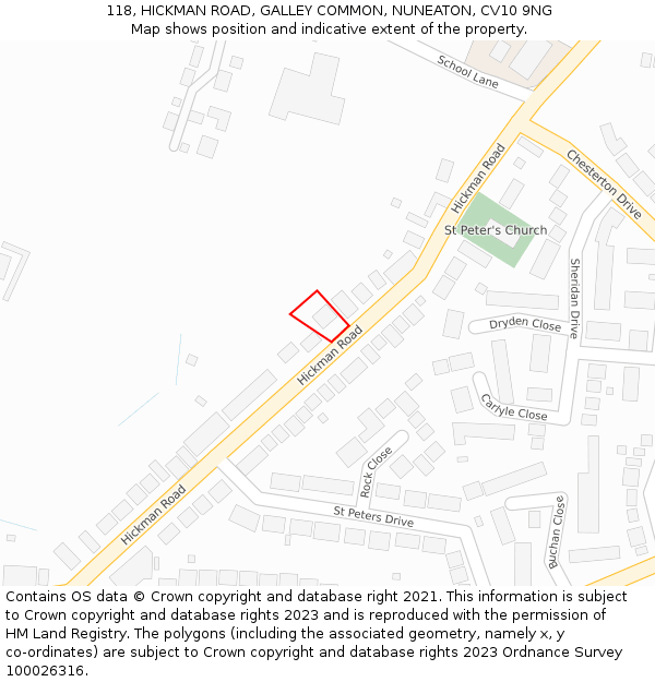 118, HICKMAN ROAD, GALLEY COMMON, NUNEATON, CV10 9NG: Location map and indicative extent of plot