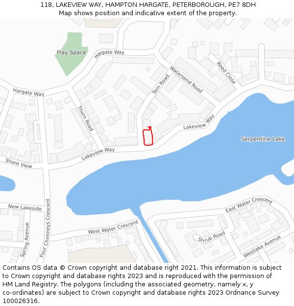 118, LAKEVIEW WAY, HAMPTON HARGATE, PETERBOROUGH, PE7 8DH: Location map and indicative extent of plot