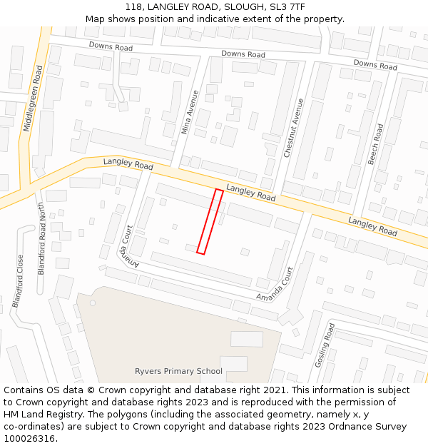 118, LANGLEY ROAD, SLOUGH, SL3 7TF: Location map and indicative extent of plot