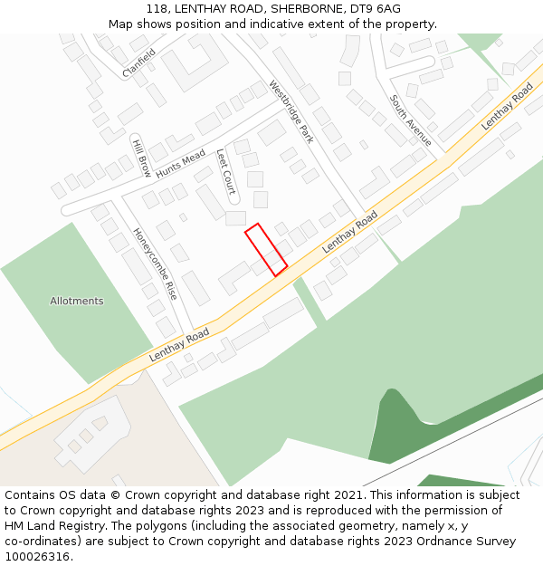 118, LENTHAY ROAD, SHERBORNE, DT9 6AG: Location map and indicative extent of plot