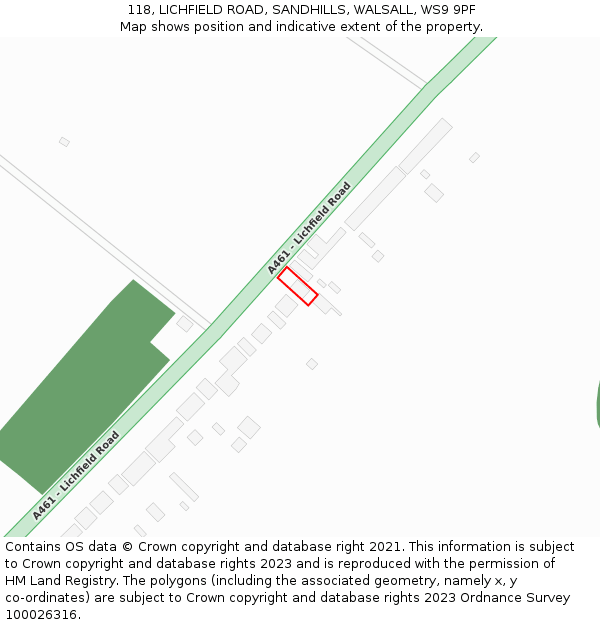 118, LICHFIELD ROAD, SANDHILLS, WALSALL, WS9 9PF: Location map and indicative extent of plot