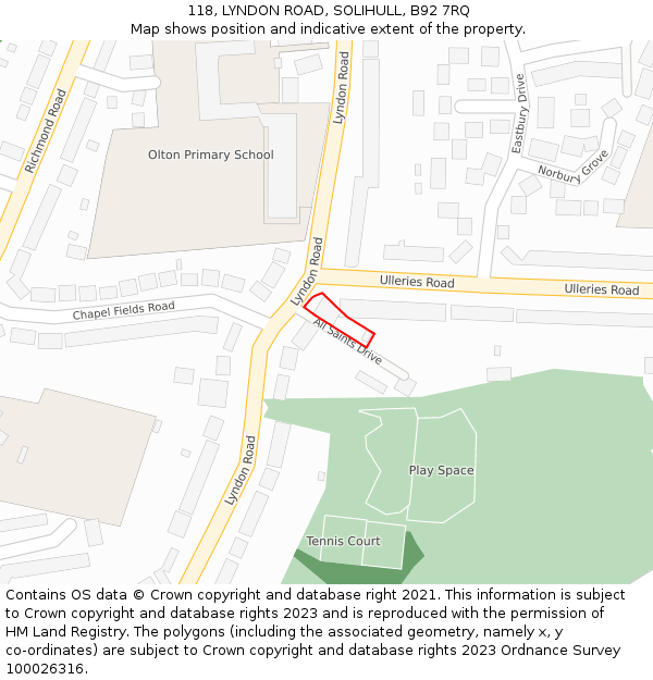 118, LYNDON ROAD, SOLIHULL, B92 7RQ: Location map and indicative extent of plot