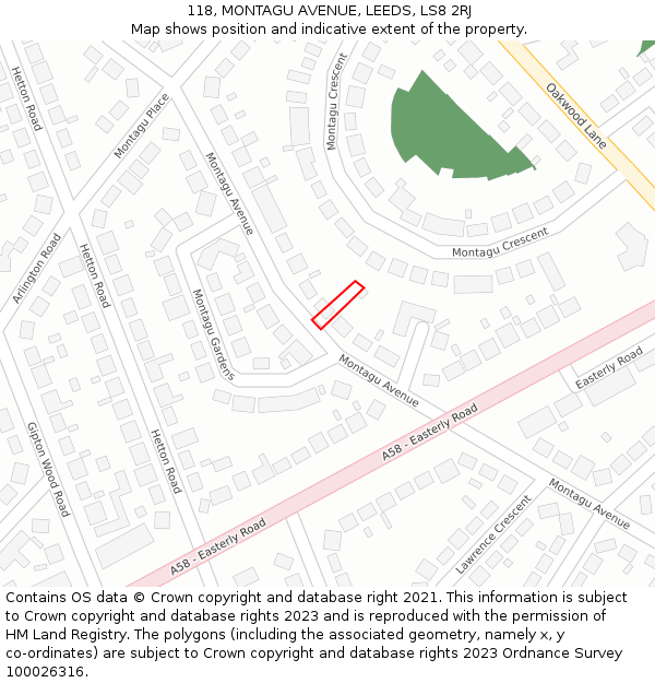 118, MONTAGU AVENUE, LEEDS, LS8 2RJ: Location map and indicative extent of plot