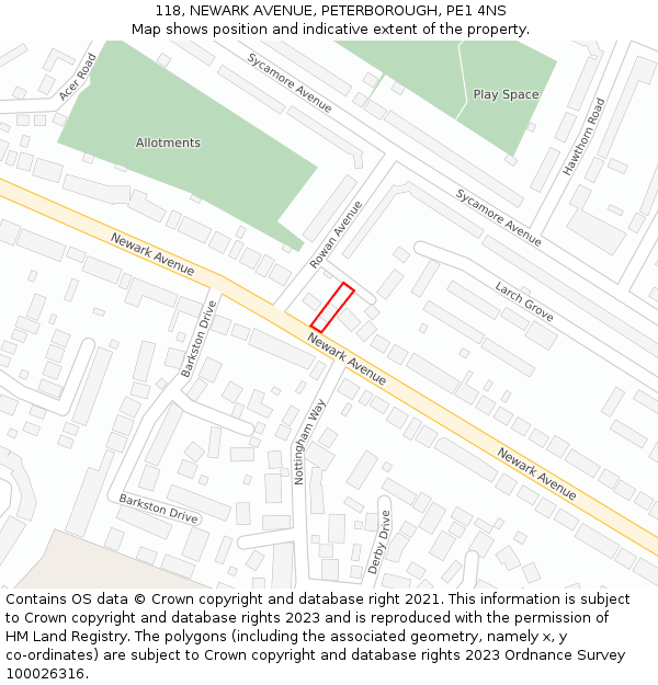 118, NEWARK AVENUE, PETERBOROUGH, PE1 4NS: Location map and indicative extent of plot