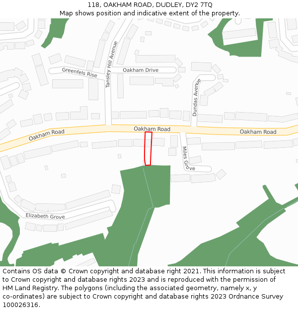 118, OAKHAM ROAD, DUDLEY, DY2 7TQ: Location map and indicative extent of plot