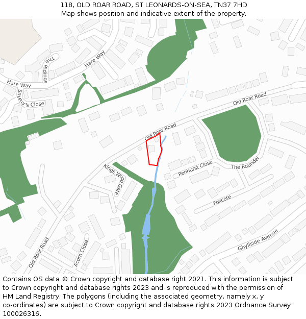 118, OLD ROAR ROAD, ST LEONARDS-ON-SEA, TN37 7HD: Location map and indicative extent of plot