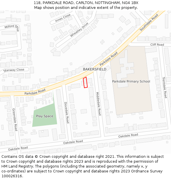 118, PARKDALE ROAD, CARLTON, NOTTINGHAM, NG4 1BX: Location map and indicative extent of plot