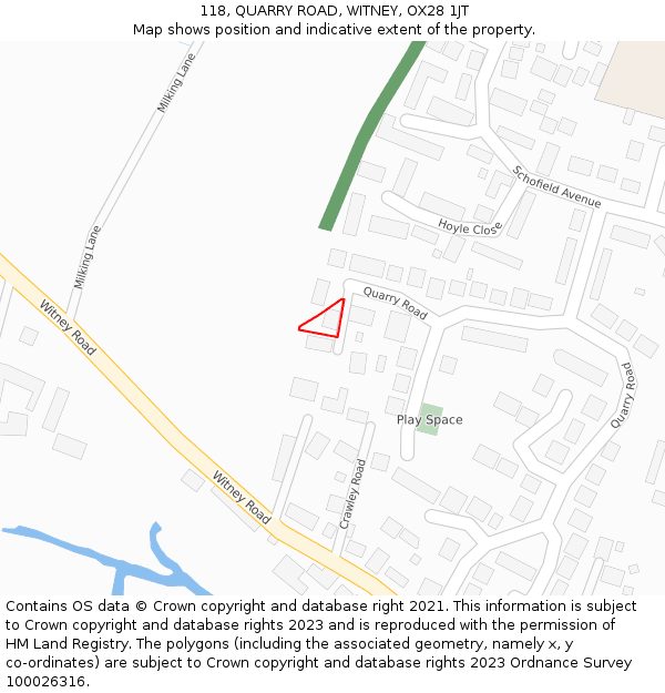 118, QUARRY ROAD, WITNEY, OX28 1JT: Location map and indicative extent of plot