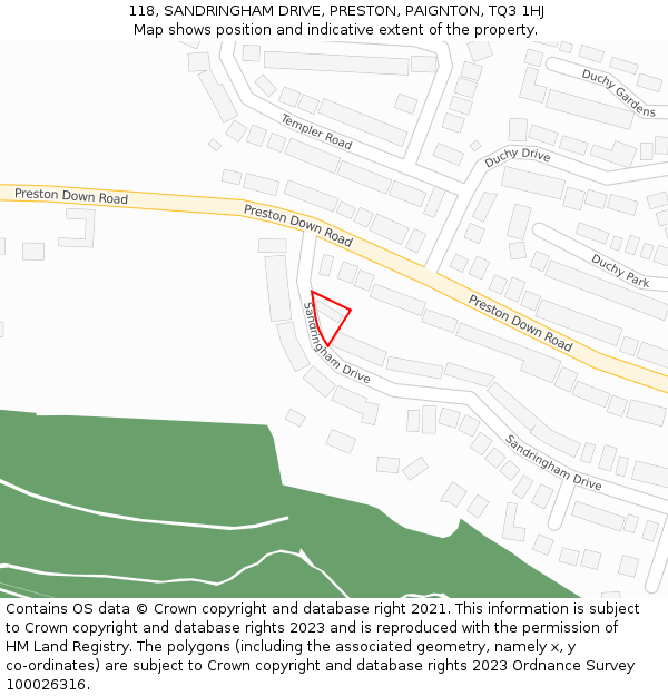 118, SANDRINGHAM DRIVE, PRESTON, PAIGNTON, TQ3 1HJ: Location map and indicative extent of plot