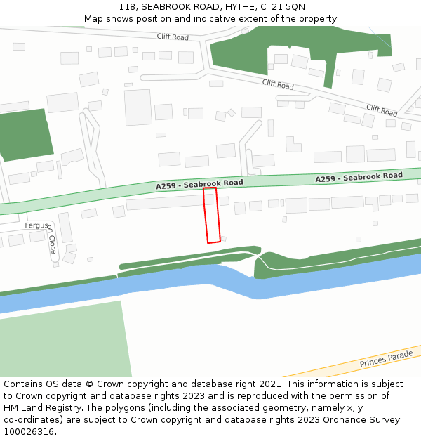 118, SEABROOK ROAD, HYTHE, CT21 5QN: Location map and indicative extent of plot