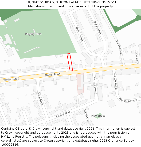 118, STATION ROAD, BURTON LATIMER, KETTERING, NN15 5NU: Location map and indicative extent of plot