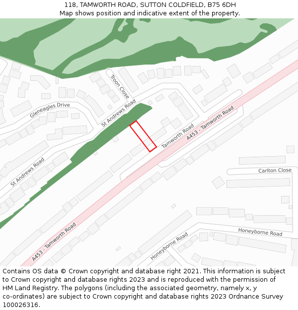 118, TAMWORTH ROAD, SUTTON COLDFIELD, B75 6DH: Location map and indicative extent of plot