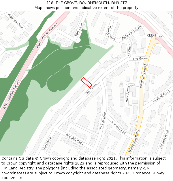 118, THE GROVE, BOURNEMOUTH, BH9 2TZ: Location map and indicative extent of plot