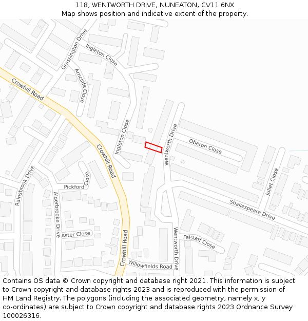 118, WENTWORTH DRIVE, NUNEATON, CV11 6NX: Location map and indicative extent of plot