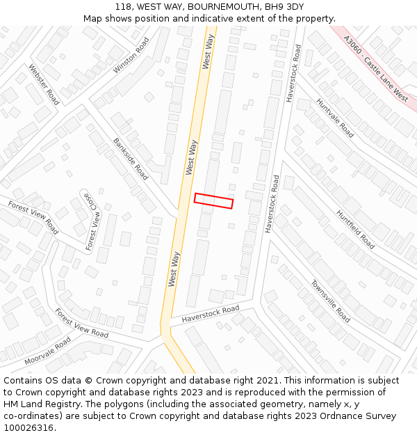 118, WEST WAY, BOURNEMOUTH, BH9 3DY: Location map and indicative extent of plot