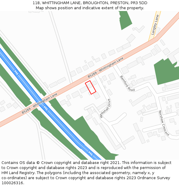 118, WHITTINGHAM LANE, BROUGHTON, PRESTON, PR3 5DD: Location map and indicative extent of plot