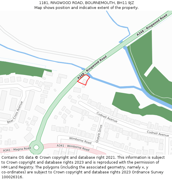1181, RINGWOOD ROAD, BOURNEMOUTH, BH11 9JZ: Location map and indicative extent of plot