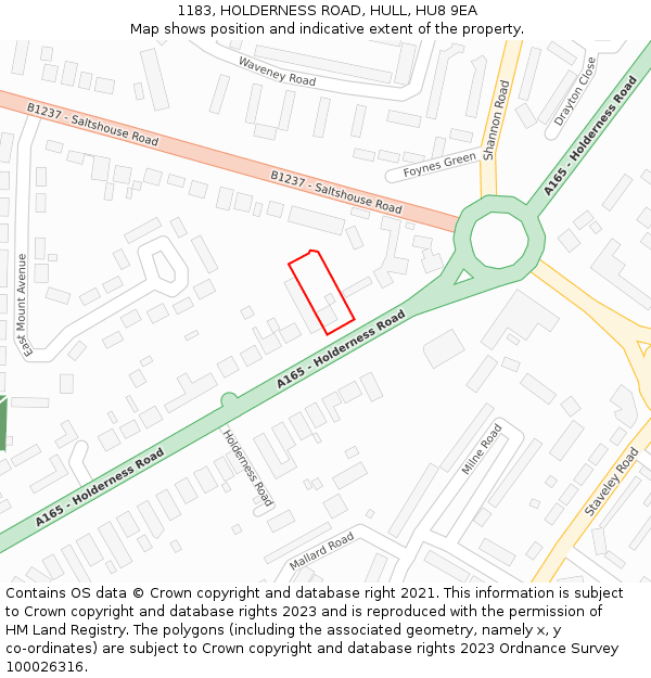 1183, HOLDERNESS ROAD, HULL, HU8 9EA: Location map and indicative extent of plot
