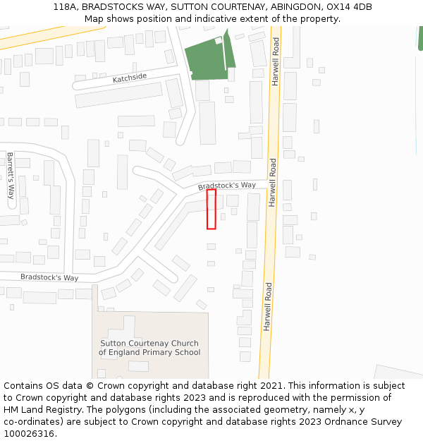 118A, BRADSTOCKS WAY, SUTTON COURTENAY, ABINGDON, OX14 4DB: Location map and indicative extent of plot