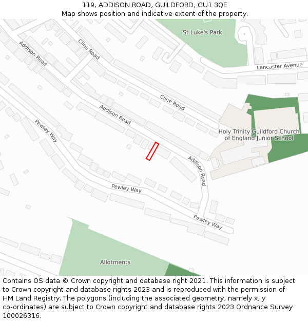 119, ADDISON ROAD, GUILDFORD, GU1 3QE: Location map and indicative extent of plot