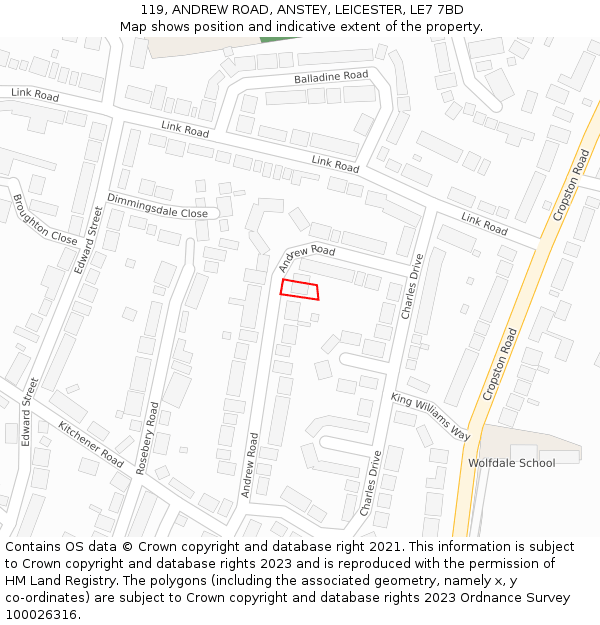 119, ANDREW ROAD, ANSTEY, LEICESTER, LE7 7BD: Location map and indicative extent of plot