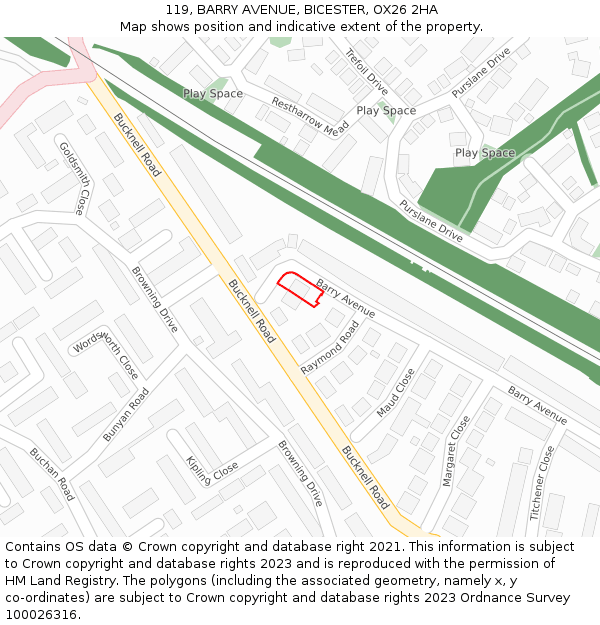 119, BARRY AVENUE, BICESTER, OX26 2HA: Location map and indicative extent of plot