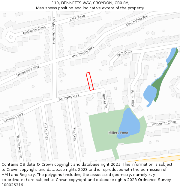 119, BENNETTS WAY, CROYDON, CR0 8AJ: Location map and indicative extent of plot