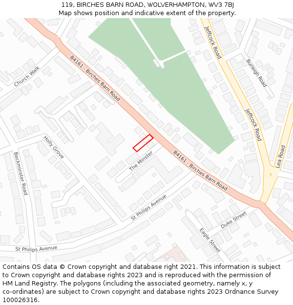 119, BIRCHES BARN ROAD, WOLVERHAMPTON, WV3 7BJ: Location map and indicative extent of plot