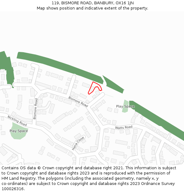 119, BISMORE ROAD, BANBURY, OX16 1JN: Location map and indicative extent of plot