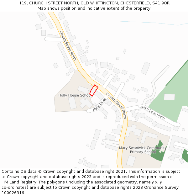 119, CHURCH STREET NORTH, OLD WHITTINGTON, CHESTERFIELD, S41 9QR: Location map and indicative extent of plot