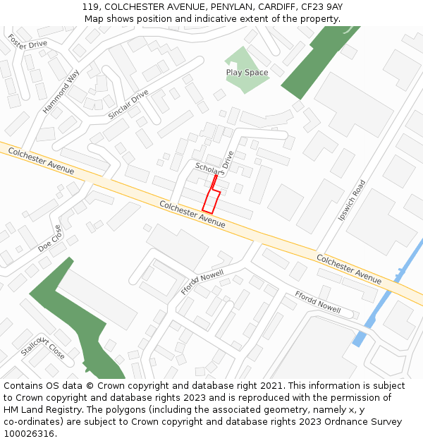 119, COLCHESTER AVENUE, PENYLAN, CARDIFF, CF23 9AY: Location map and indicative extent of plot
