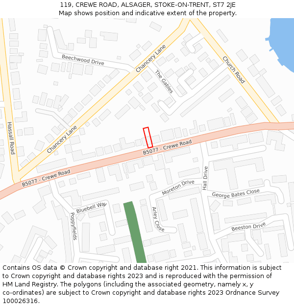 119, CREWE ROAD, ALSAGER, STOKE-ON-TRENT, ST7 2JE: Location map and indicative extent of plot