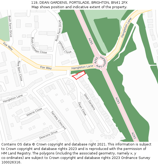 119, DEAN GARDENS, PORTSLADE, BRIGHTON, BN41 2FX: Location map and indicative extent of plot