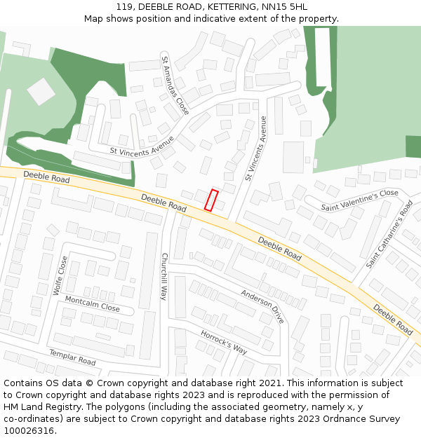 119, DEEBLE ROAD, KETTERING, NN15 5HL: Location map and indicative extent of plot