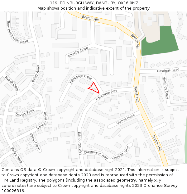 119, EDINBURGH WAY, BANBURY, OX16 0NZ: Location map and indicative extent of plot