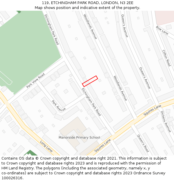119, ETCHINGHAM PARK ROAD, LONDON, N3 2EE: Location map and indicative extent of plot