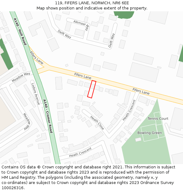 119, FIFERS LANE, NORWICH, NR6 6EE: Location map and indicative extent of plot