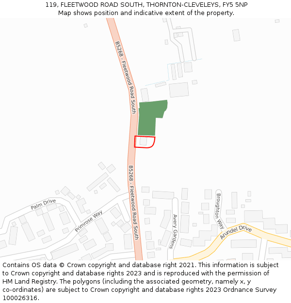 119, FLEETWOOD ROAD SOUTH, THORNTON-CLEVELEYS, FY5 5NP: Location map and indicative extent of plot
