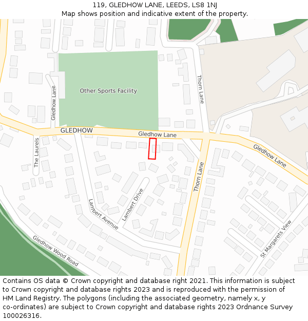 119, GLEDHOW LANE, LEEDS, LS8 1NJ: Location map and indicative extent of plot
