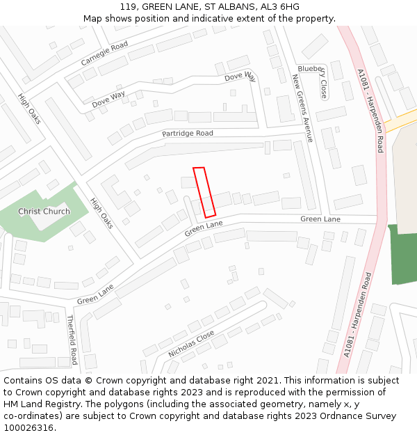 119, GREEN LANE, ST ALBANS, AL3 6HG: Location map and indicative extent of plot