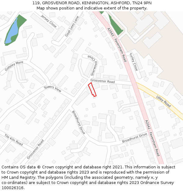 119, GROSVENOR ROAD, KENNINGTON, ASHFORD, TN24 9PN: Location map and indicative extent of plot
