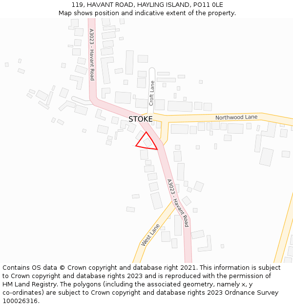 119, HAVANT ROAD, HAYLING ISLAND, PO11 0LE: Location map and indicative extent of plot