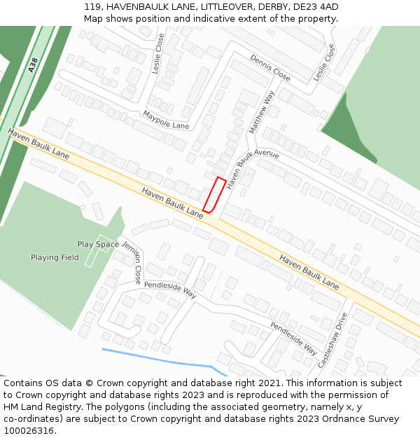 119, HAVENBAULK LANE, LITTLEOVER, DERBY, DE23 4AD: Location map and indicative extent of plot