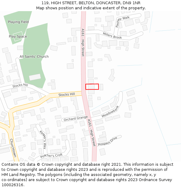 119, HIGH STREET, BELTON, DONCASTER, DN9 1NR: Location map and indicative extent of plot