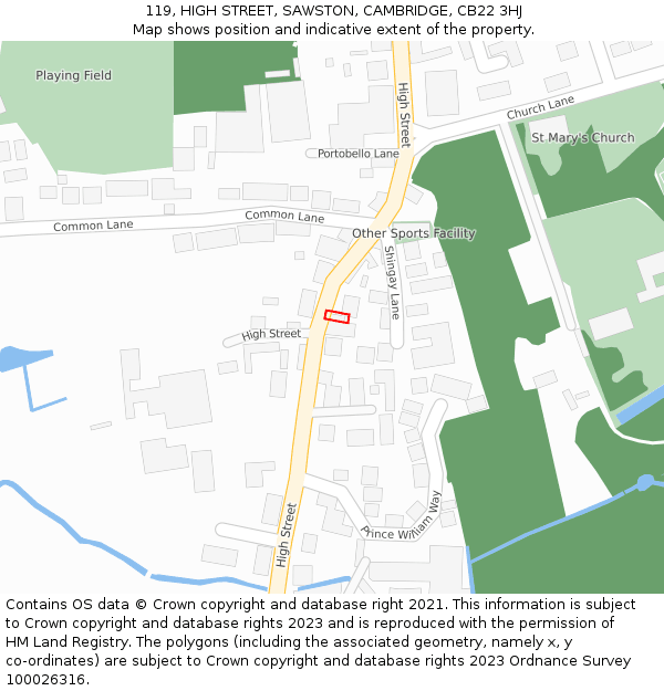 119, HIGH STREET, SAWSTON, CAMBRIDGE, CB22 3HJ: Location map and indicative extent of plot